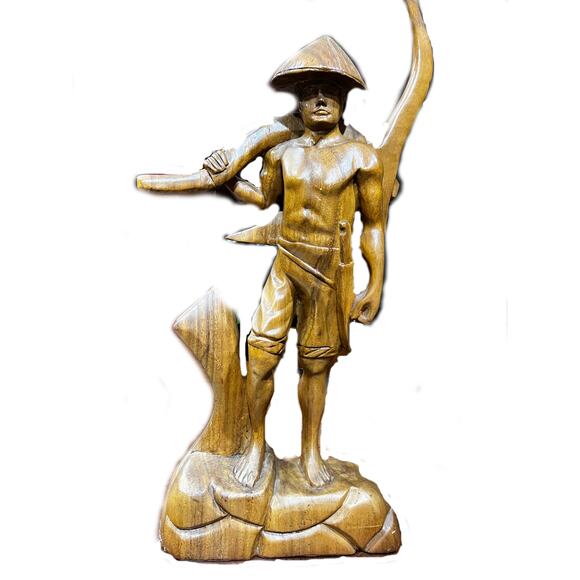 Vintage Asian Hand Carved Wooden Farm Worker with Scythe - Picture 14 of 14